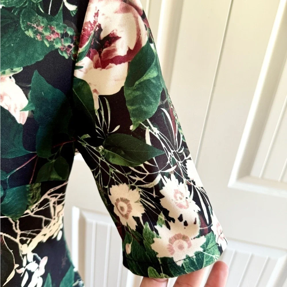Calvin Klein Floral Scuba Sheath Dress 10 Black Pink Wedding Guest Midi